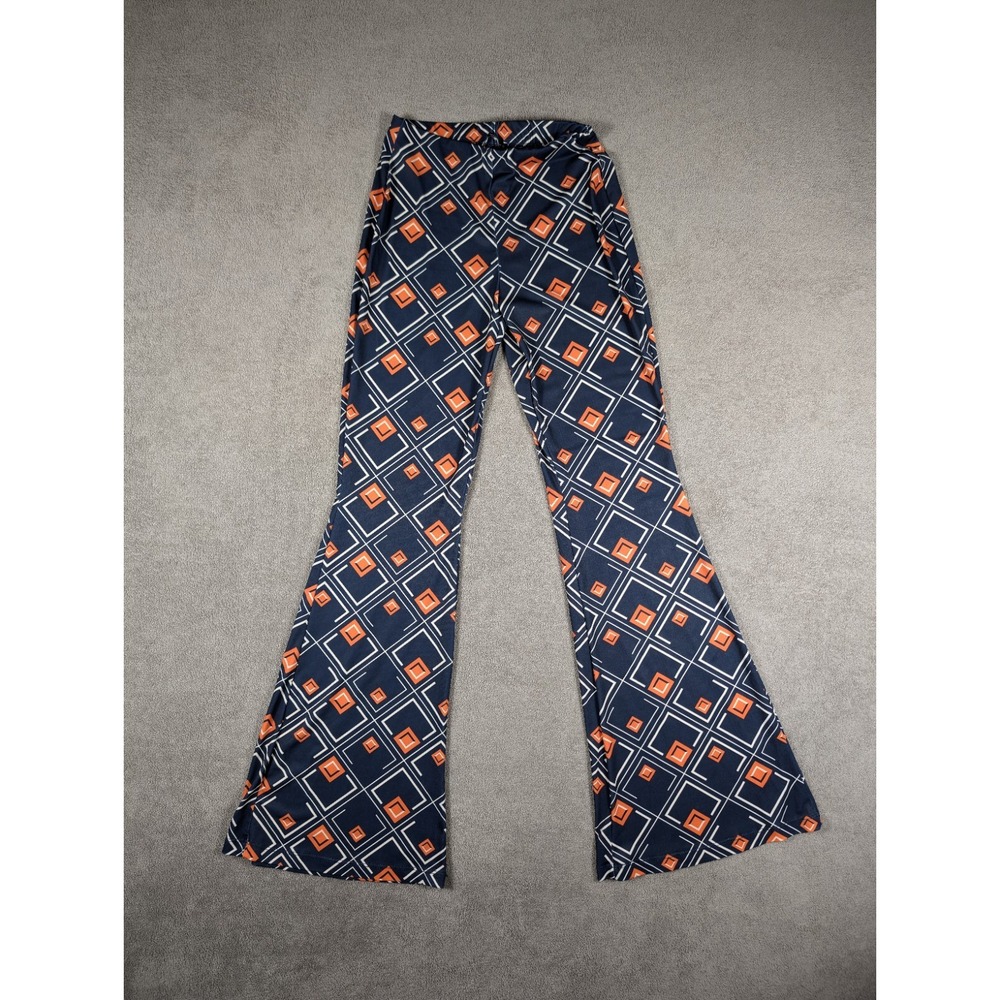 Zara Womens Pants Flare Size Small Navy and Orange Geomtric Print High Rise Bell